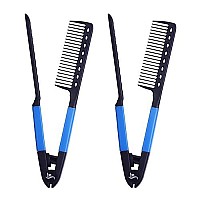 Herstyler Straightening Comb For Hair - Flat Iron Comb For Great Tresses - Hair Straightener Comb With A Grip - Keratin Comb For Knotty Hair - Hot Iron Comb To Smooth Hair - Stylish Set of 2 (Blue)