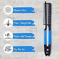 Herstyler Straightening Comb For Hair - Flat Iron Comb For Great Tresses - Hair Straightener Comb With A Grip - Keratin Comb For Knotty Hair - Hot Iron Comb To Smooth Hair - Stylish Set of 2 (Blue)