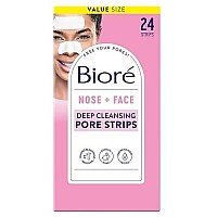 Bior Nose+Face Blackhead Remover Pore Strips, 12 Nose + 12 Face Strips for Chin or Forehead, Deep Cleansing with Instant Blackhead Removal and Pore Unclogging, Non-Comedogenic Use, 24 Ct Value Size