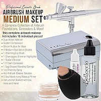 Belloccio Professional Beauty Airbrush Cosmetic Makeup System With 4 Medium Shades Of Foundation In 1/4 Ounce Bottles - Kit Includes Blush, Bronzer And Highlighters