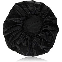 Annie - Ms. Remi Silky Satin Double Cotton - Lined Day And Night Cap - Comfort Elastic Band (Extra Jumbo - Black)