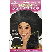 Annie - Ms. Remi Silky Satin Double Cotton - Lined Day And Night Cap - Comfort Elastic Band (Extra Jumbo - Black)