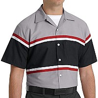 Red Kap Mens Industrial Work Shirt, Regular Fit, Short Sleeve, Greyblack With Redwhite, 4X-Large Us