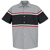 Red Kap Mens Industrial Work Shirt, Regular Fit, Short Sleeve, Greyblack With Redwhite, 4X-Large Us