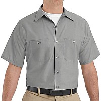 Red Kap Mens Industrial Work Shirt, Regular Fit, Short Sleeve, Light Grey, X-Large Tall