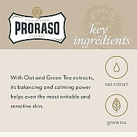 Proraso After Shave Balm For Men, Sensitive Skin Moisturizer With Oatmeal And Green Tea, 3.4 Fl Oz