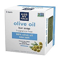 Kiss My Face Olive Oil Fragrance Free Bar Soap, Moisturizing Bar Soap, Cruelty Free Vegan Soap, Palm Oil Free, 4 Oz Per Bar, 3 Pack