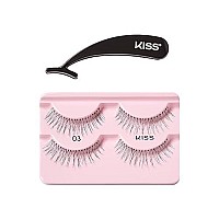 KISS Ever EZ Lashes Double Pack No. 03, Reusable Natural Eyelash Starter Kit, Includes Easy-Angle Applicator and 2 Pairs Human Hair False Eyelashes