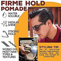 Suavecito Pomade Firme (Strong) Hold 4 oz, 3 Pack - Strong Hold Hair Pomade For Men - Medium Shine Water Based Wax Like Flake Free Hair Gel - Easy To Wash Out - All Day Hold For All Hair Styles