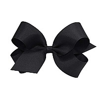 Wee Ones Girls Classic Grosgrain Hair Bow On A Weestay Clip With Plain Wrap, Large, Black