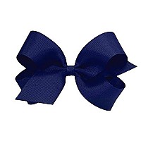 Wee Ones Girls Classic Grosgrain Hair Bow On A Weestay Clip With Plain Wrap, Large, Light Navy