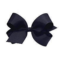 Wee Ones Girls Classic Grosgrain Hair Bow On A Weestay Clip With Plain Wrap, Large, Navy