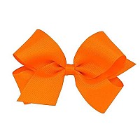 Wee Ones Girls Classic Grosgrain Hair Bow On A Weestay Clip With Plain Wrap, Medium, Orange