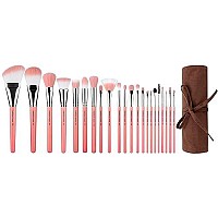 Bdellium Tools Professional Makeup Brush Pink Bambu Series - Deluxe 22pc. Brush Set with Roll-Up Pouch