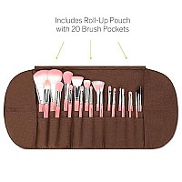 Bdellium Tools Professional Makeup Brush Pink Bambu Series - Deluxe 22pc. Brush Set with Roll-Up Pouch