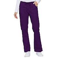 Dickies Womens Signature Mid Rise Drawstring Scrubs Cargo Pant, Eggplant, Large Tall