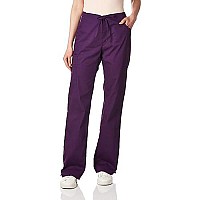 Dickies Womens Signature Mid Rise Drawstring Scrubs Cargo Pant, Eggplant, Large Tall