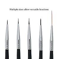 Winstonia 5 pcs Nail Art Brushes Set Liner Striping Brush for Strokes, Details Painting, Blending, Elongated Lines - FINE LINE