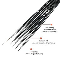 Winstonia 5 pcs Nail Art Brushes Set Liner Striping Brush for Strokes, Details Painting, Blending, Elongated Lines - FINE LINE