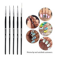 Winstonia 5 pcs Nail Art Brushes Set Liner Striping Brush for Strokes, Details Painting, Blending, Elongated Lines - FINE LINE