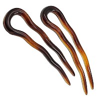 Camila Paris AD823 French Twist Stick Hair Fork, 2 Small Wavy U Shaped Hair Pin Clip for Spiral Updo Bun, Tortoise Shell, Fashion Flexible Durable Styling Hair Accessories for Women, Made in France