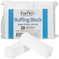 Forpro Super White Buffing Block, 180 Grit, Four-Sided Manicure And Pedicure Nail Buffer, 375A L X 1A W X 1A H, 20-Count