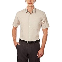 Van Heusen Mens Dress Shirts Short Sleeve Poplin Solid, Stone, 17 Neck