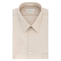 Van Heusen Mens Dress Shirts Short Sleeve Poplin Solid, Stone, 17 Neck