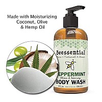 Beessential Natural Body Wash, Peppermint | Sulfate-Free Bath and Shower Gel with Essential Oils for Men & Women, 8 oz