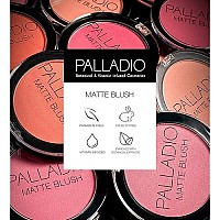 Palladio Matte Blush, Brushes onto Cheeks Smoothly, Soft Matte Look and Even Finish, Flawless Velvety Coverage, Effortless Blending Makeup, Flatters the Face, Convenient Compact, Toasted Apricot