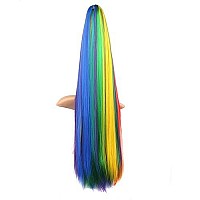 MapofBeauty Rainbow Colors Long Straight Clip on Ponytails/Cosplay Wig (Ponytails)