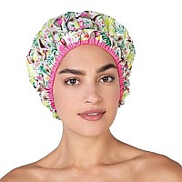 Reusable Shower Cap & Bath Cap & Lined, Oversized Waterproof Shower Caps Large Designed for all Hair Lengths with PEVA Lining & Elastic Band Stretch Hem Hair Hat - Fashionista Tropical