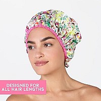 Reusable Shower Cap & Bath Cap & Lined, Oversized Waterproof Shower Caps Large Designed for all Hair Lengths with PEVA Lining & Elastic Band Stretch Hem Hair Hat - Fashionista Tropical