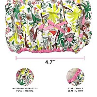 Reusable Shower Cap & Bath Cap & Lined, Oversized Waterproof Shower Caps Large Designed for all Hair Lengths with PEVA Lining & Elastic Band Stretch Hem Hair Hat - Fashionista Tropical