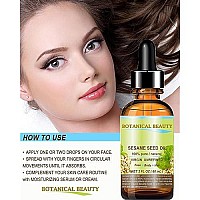 Botanical Beauty ORGANIC SESAME OIL, 100% Pure/Undiluted/Cold Pressed. 2oz -60 ml. For Face, Hair and Body.