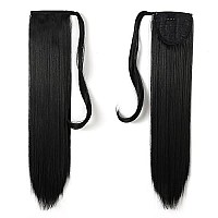 Onedor 24 Straight Wrap Around Ponytail Extension for Women. Premium Synthetic Fiber 120g-130g (1B Off Black)