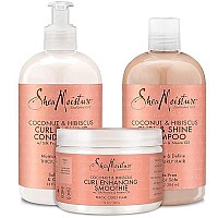 Shea Moisture Shampoo and Conditioner Set, Coconut and Hibiscus Curl & Shine 13-oz ea Bundled with Curl Enhancing Smoothie 12-oz. Curly Hair Products with Coconut Oil, Vitamin E & Neem Oil