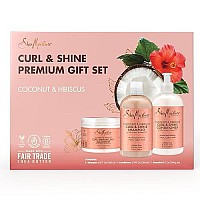 Shea Moisture Shampoo and Conditioner Set, Coconut and Hibiscus Curl & Shine 13-oz ea Bundled with Curl Enhancing Smoothie 12-oz. Curly Hair Products with Coconut Oil, Vitamin E & Neem Oil