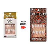 Gold Finger False Nails Gel Glam Design Full Cover Fake Nails, Long Length (2 PACK)