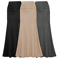 Free To Live - 3 Pack Womens Fold Over Flowy High Waist Maxi Skirts - Flare Style, Floor Length