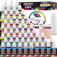 Us Art Supply 54 Color Ultimate Acrylic Airbrush, Leather Shoe Paint Set With Cleaner, Thinner, 50-Plastic Mixing Cups, 50-Wooden Mix Sticks And A Color Mixing Wheel