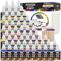 Us Art Supply 54 Color Ultimate Acrylic Airbrush, Leather Shoe Paint Set With Cleaner, Thinner, 50-Plastic Mixing Cups, 50-Wooden Mix Sticks And A Color Mixing Wheel