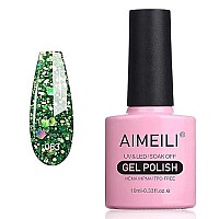 AIMEILI Soak Off U V LED Gel Nail Polish - Diamond Glitter Fire Green (063) 10ml