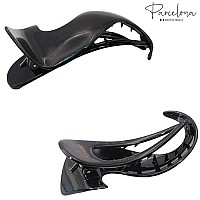 Parcelona French Crochet Celluloid Black Side Slide In Yoga Hair Claw Clip for Fine Hair (Black)