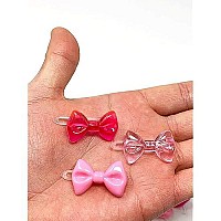 Tara Girls Self Hinge Plastic Mini Bow Hair Barrettes - Pink & White - 20 Pcs.