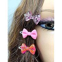 Tara Girls Self Hinge Plastic Mini Bow Hair Barrettes - Pink & White - 20 Pcs.