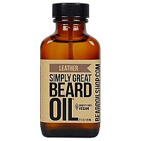 Simply Great Beard Oil - LEATHER - Scented Beard Oil - Beard Conditioner 3 Oz Easy Applicator - Natural - Vegan and Cruelty Free Care for Beards - Gifts for Men