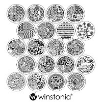 Winstonia Nail Art Stamping Plates 20 Pcs Bundle Set Manicure Stencils Easy Stamps Disc, 3rd Generation