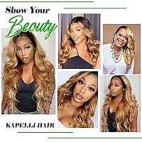 Kapelli Hair Body Wave Human Hair Bundles Ombre Honey Blonde Bundles Body Wave Brazilian Hair 3 Bundles (T1B/27,14 16 18) Ombre Human Hair Bundles 2 Tone Black to Blonde Human Hair Weave