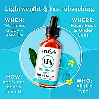 Truskin Hyaluronic Acid Serum For Face With Vitamin C, Vitamin E And Green Tea, Plant-Powered Anti-Aging Facial Skin Care, Best For Firming, Hydrating, Moisturizing, Plumping Fine Lines, 2 Fl Oz